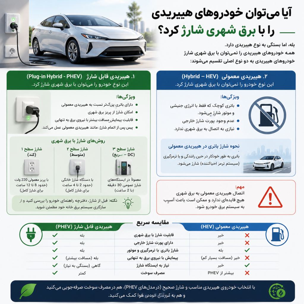 آیا می‌توان خودروهای هیبریدی را با برق شهری شارژ کرد؟